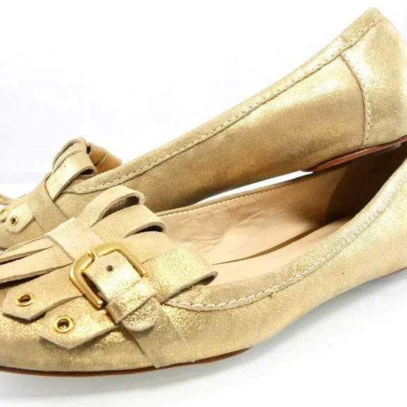NIB $258 KATE SPADE NY GOLD FRINGED OXFORD BALLET FLATS SLIP ON FLAT LOAFERS - Picture 4 of 9